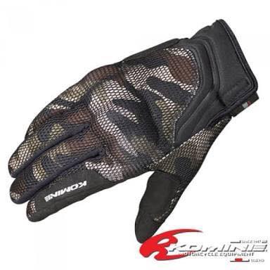 ถุงมือ ขับมอเตอร์ไซค์ Komine ลายพรางน้ำตาล ทัสสกรีน