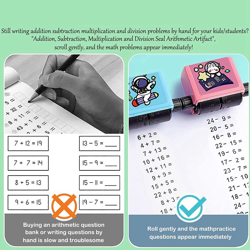 Math Roller Stamp Teacher Stamps 4PCS Roller Digital Teaching Stamp(Addition, Subtraction, Multiplication and Division)
