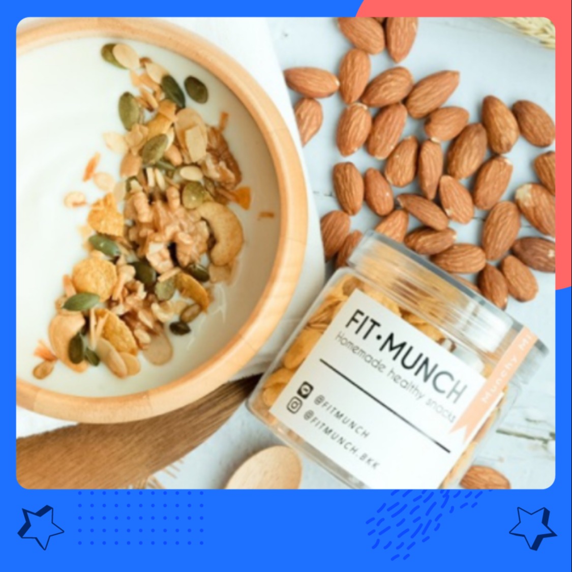 Fitmunch Munchy Mixed Nuts ถั่วและธัญพืชอบกรอบเพื่อสุขภาพ (ซีเรียล คอนเฟลค กราโนล่า อัลมอนด์อบ)