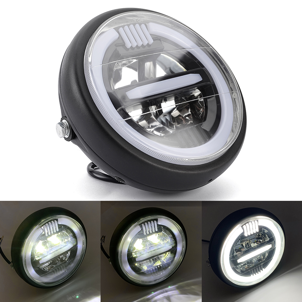 7.5นิ้ว Universal Cafe Racer รอบรถจักรยานยนต์ LED ไฟหน้าไฟหน้าระยะทาง ...