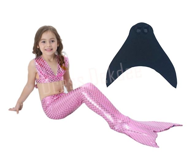 ว่ายน้ำได้จริง (เซ็ท 4 ชิ้น) ชุดนางเงือกเด็กผู้หญิง + ตีนกบ / Kids Girls Swimmable Mermaid ชุดนางเงือก ชุดว่ายน้ำเด็กผู้หญิง หางนางเงือก หางนางเงือกเด็กผู้หญิง เสื้อผ้าเด็กผู้หญิง รุ่น Metalic + ตีนกบ