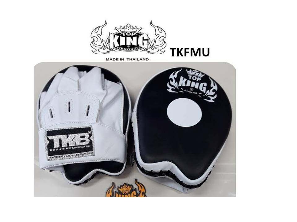 Top King focus mitts supper TKFMU Black-White for Training Muay Thai MMA K1 เป้ามือท็อปคิงส์ แบบโค้ง สีดำ-ขาว ทำจากหนังแท้ สำหรับเทรนเนอร์ ในการฝึกซ้อมนักมวย