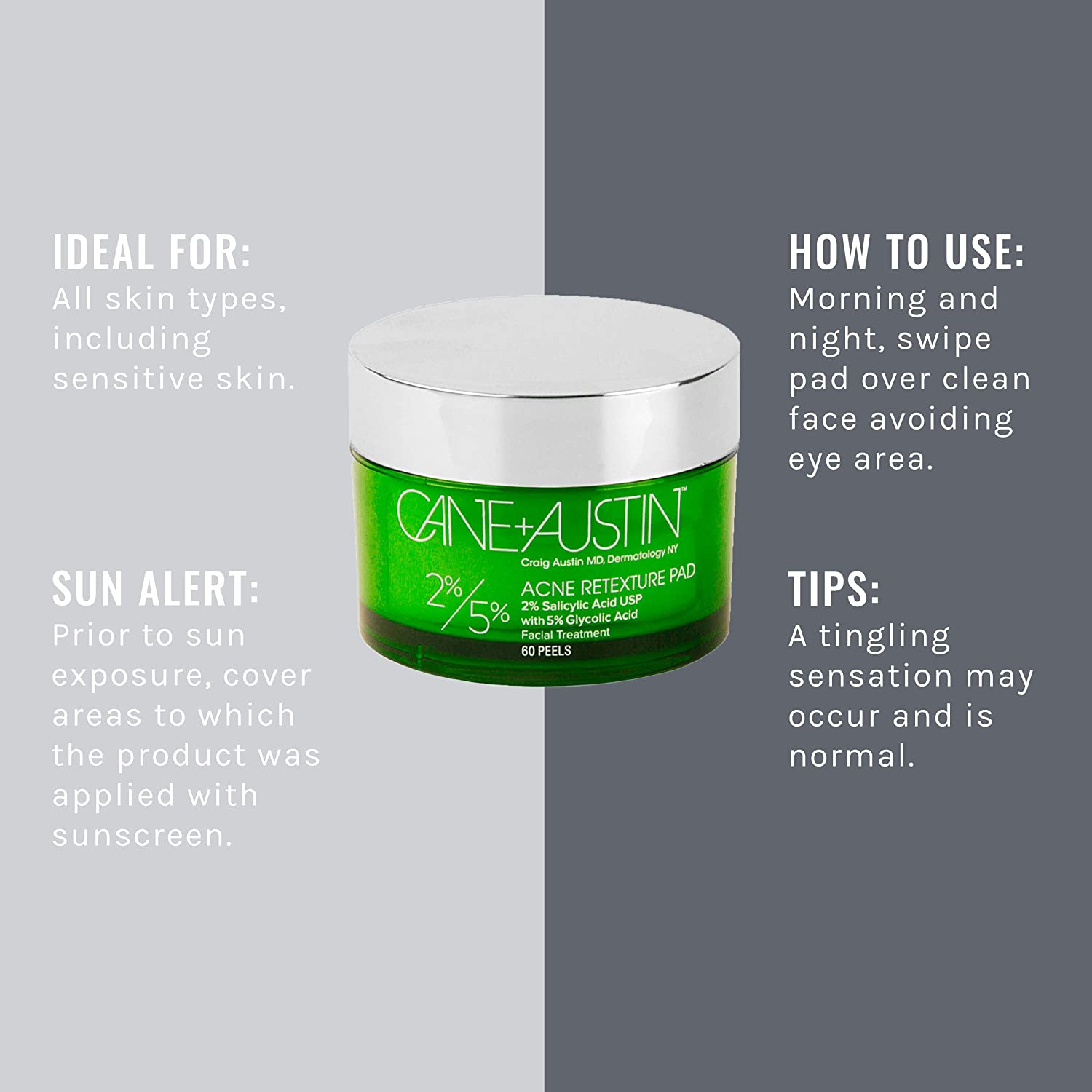 CANE+AUSTIN Acne Retexture Pad 2 Salicylic Acid with 5 Glycolic Acid