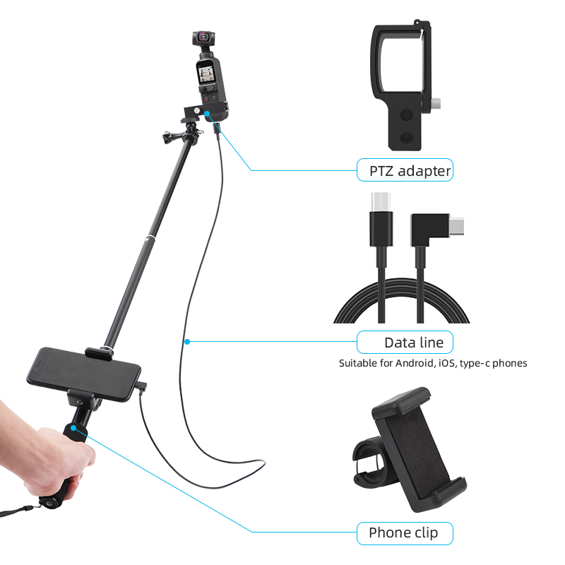 Selfie Stick for DJI OSMO Pocket 2 Handheld Gimbal Stabilizer Cable for Phone Clip Module Extension Pole