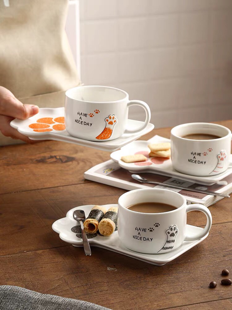 [สินค้าพร้อมส่ง🔥 ] เซตแก้วกาแฟพร้อมถาดรองลายแมว แก้วกาแฟเซรามิก แก้วนม แก้วน้ำ แก้วเซรามิก ของใช้ในบ้าน ของใช้ในครัว ทาสแมว