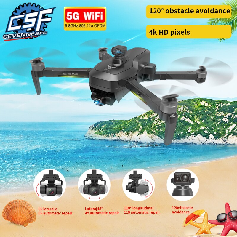 ?Drone【โดรน SG906 MAX Beast3 ปี 2021】GPS Drone กล้อง 4K กิมบอล 3 แกน มีฟังก์ชั่นหลบสิ่งกีดขวางอัตโนมัติ Wifi 5Ghz 3-Axis Gimbal Brushless Quadcopter Professional VS DJI MAVIE