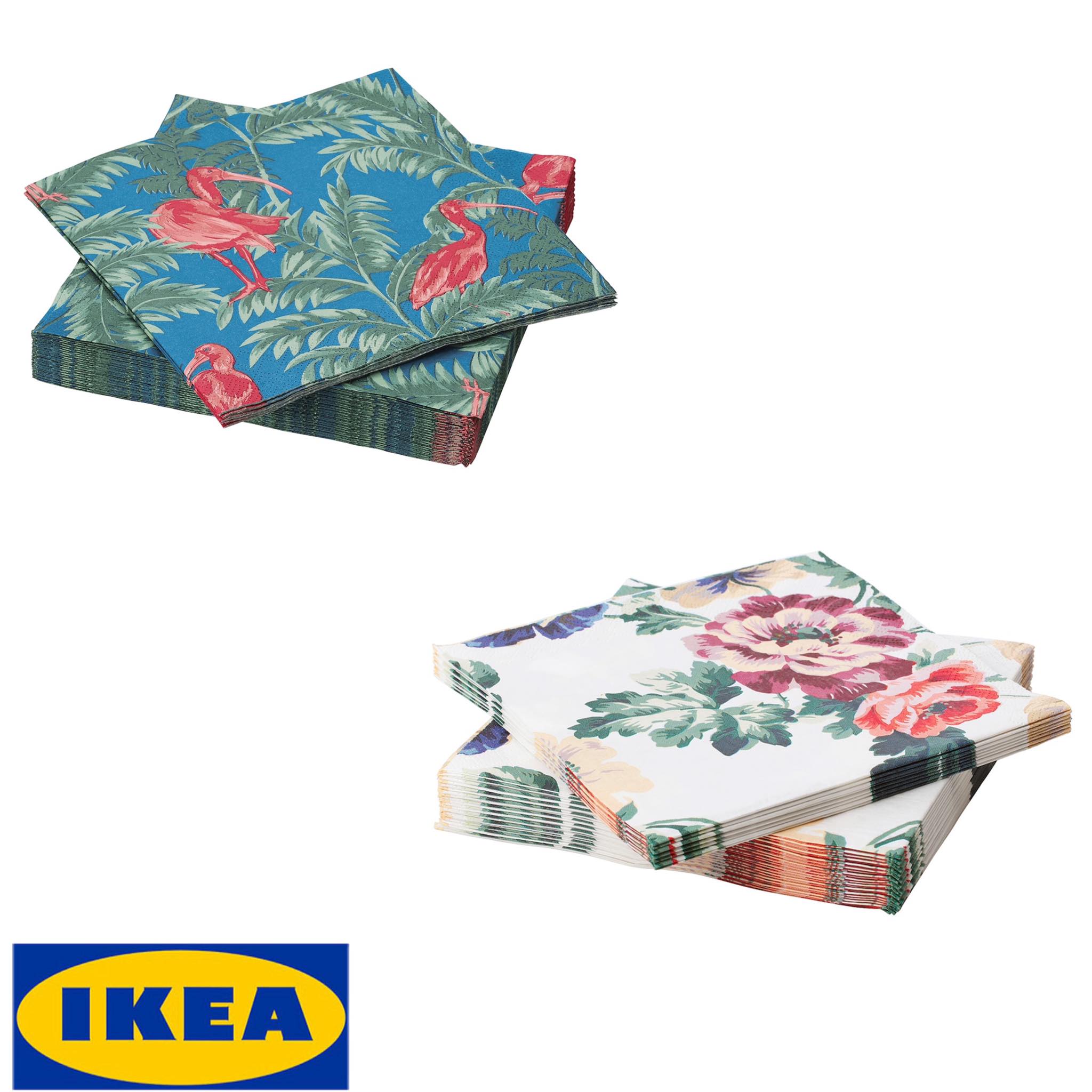 IKEA ของแท้ SOMMARLIV ซอมมาร์ลิฟ กระดาษเช็ดปาก, นก,ลายดอกไม้ หลากสี, 33x33 ซม.30 ชิ้น
