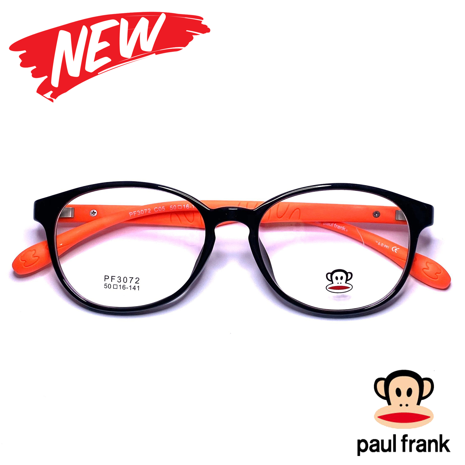 กรอบแว่นตา สำหรับตัดเลนส์ แว่นตาชาย หญิง Fashion รุ่น Paul Frank 3072 กรอบเต็ม Rectangle ทรงรี ขาข้อต่อ วัสดุ TR 90 รับตัดเลนส์ทุกชนิด