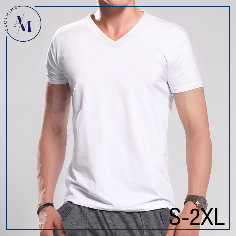 เสื้อยืด คอวี สีขาว ราคาโรงงาน Cotton 100% เบอร์32 ทรง Body size คอกลมไซส์ S/M/L/XL/XXL