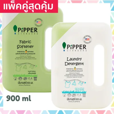 PiPPER STANDARD Natural Laundry Detergent, Eucalyptus Scent 900 ml + Natural Fabric Softener, Natural Scent 900 ml