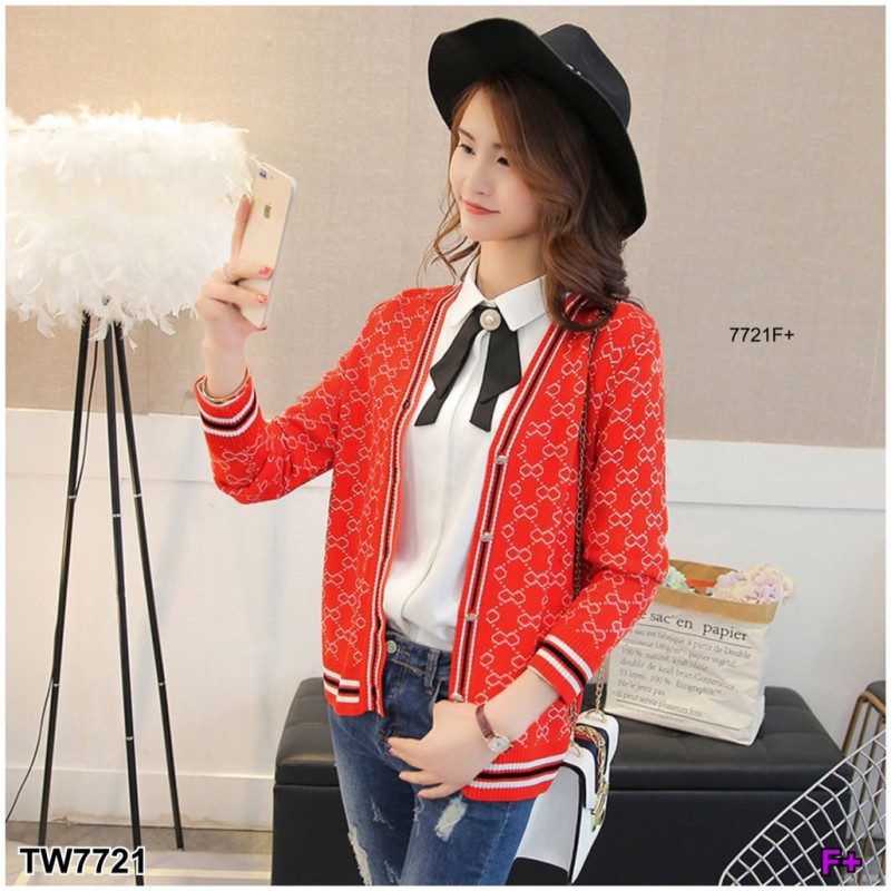 Garden Clothes เสื้อ เสื้อไหมพรม แขนยาวคอกลมลายโซ่ สีแดง Lazada.co.th