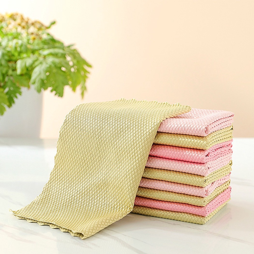 5PCSSet Fish Scale Cloth Microfiber Cloth Kitchen Dish Towel Super ...