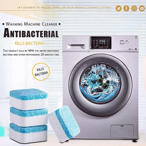ก้อนฟู่สีฟ้าขาว ก้อนฟู่ล้างเครื่องซักผ้า  ฆ่าเชื้อแบคทีเรียในเครื่องซักผ้า​ คุณ​ประโยชน์​หลากหลาย Washer Deep Cleaning Effervescent Tablet