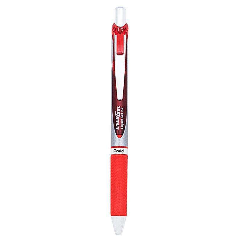 Electro48 เพนเทล ปากกาหมึกเจล รุ่น Energel BL80-BX ขนาด 1.0 มม. แบบกด ด้ามสีเงิน หมึกเจลสีแดง