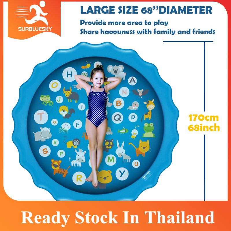 【ประเทศไทยสต็อก】PVC 170 เซนติเมตรพองสเปรย์สาดน้ำเสื่อเด็กPadสระว่ายน้ำกลางแจ้งชายหาดสวนเล่นฤดูร้อนระบายความร้อน  Splash Water Mat