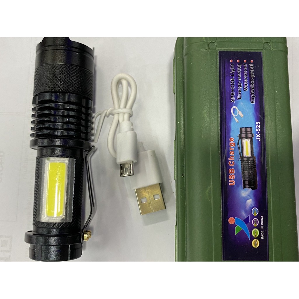 (+Promotion) ไฟฉาย ไฟฉายแรงสูงซูม 4 เท่า USB JX-525 ไฟฉายความสว่างสูง 3 โหมดได้ ไฟแฟลช์ ไฟฉุกเฉินCOB ราคาถูก ไฟฉาย ไฟฉาย แรง สูง ไฟฉาย คาด หัว ไฟฉาย led