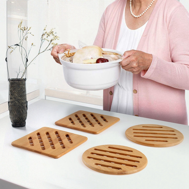 Pot Mat Heat Resistant Non-Slip Bamboo Trivets Pot Mat for Kitchen Table - 4Pcs ...