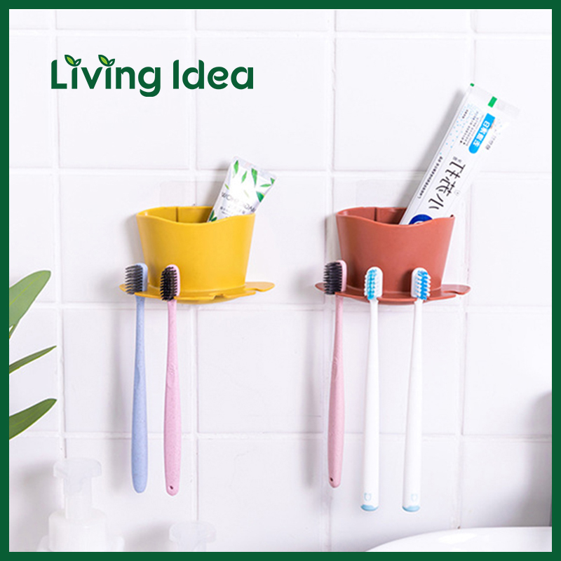 Living idea ที่วางแปรงสีฟัน ที่ใส่แปรงฟัน เก็บยาสีฟัน แบบติดผนัง