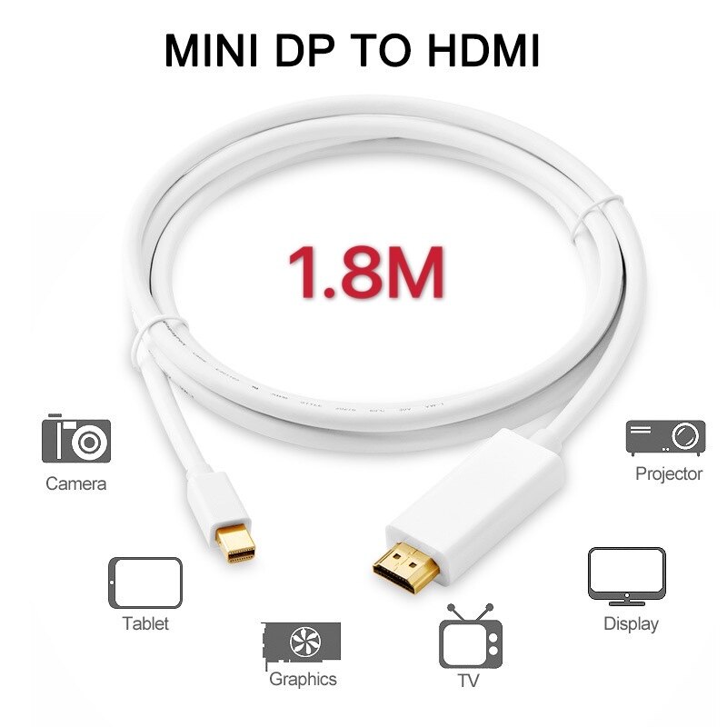 ZT 1.8M 6FT Mini DisplayPort DP to HDMI 1080P Adapter Cable For Mac Pro MacBook