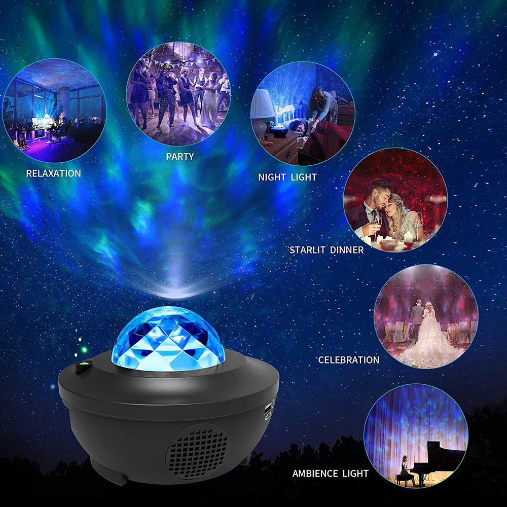 【 Stock】Bluetooth USB ลูกบอล LED ดิสโก้เสียงเปิดใช้งานดาวกาแล็กซี่ Water Wave บรรยากาศ Party ไฟกลางคืน