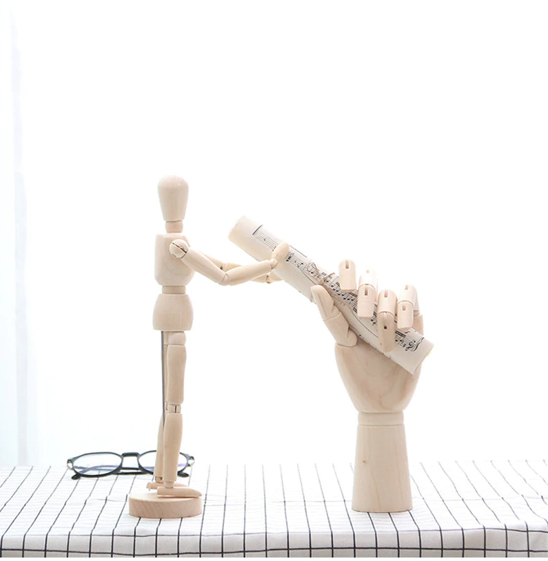 หุ่นไม้ หุ่นมือ จำลองรุปคน ขยับได้  ฟิกเกอร์มนุษย์ สมจริง Wood movable Limbs Human Art joint  สี หุ่นมือขวา 25cm