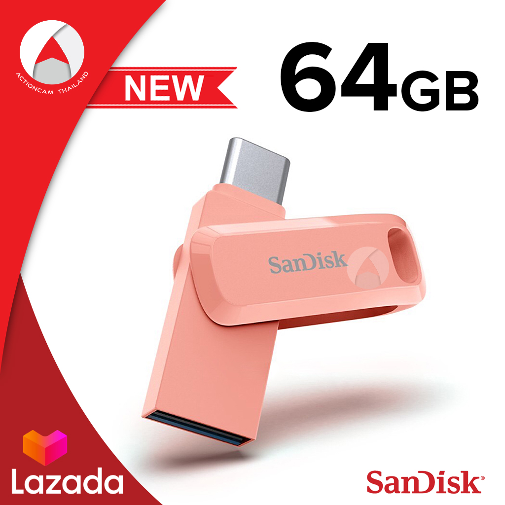 SanDisk Ultra Dual Drive Go 64GB USB 3.1 Gen1 Flash Drive Type-C Speed 150mb/s (SDDDC3-064G-G46PC) สีชมพูพีช สำหรับโอนข้อมูลโทรศัพท์มือถือกับคอมพิวเตอร์ ประกัน Synnex