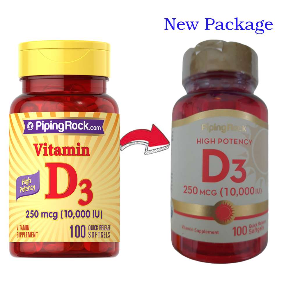 PipingRock วิตามินดี 3 Vitamin D3  เข้มข้มสูง 250 mcg  10,000 IU จำนวน 100 Quick Release Softgels
