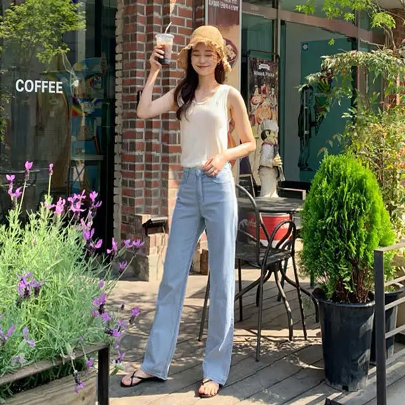 ภาพสินค้าGirlJean Fashion Women's High Waist Drape Denim Wide Leg Trousers Loose Korean Version of The Trend of Wild Straight Slimming Casual Pants จากร้าน wardrobe บน Lazada ภาพที่ 3