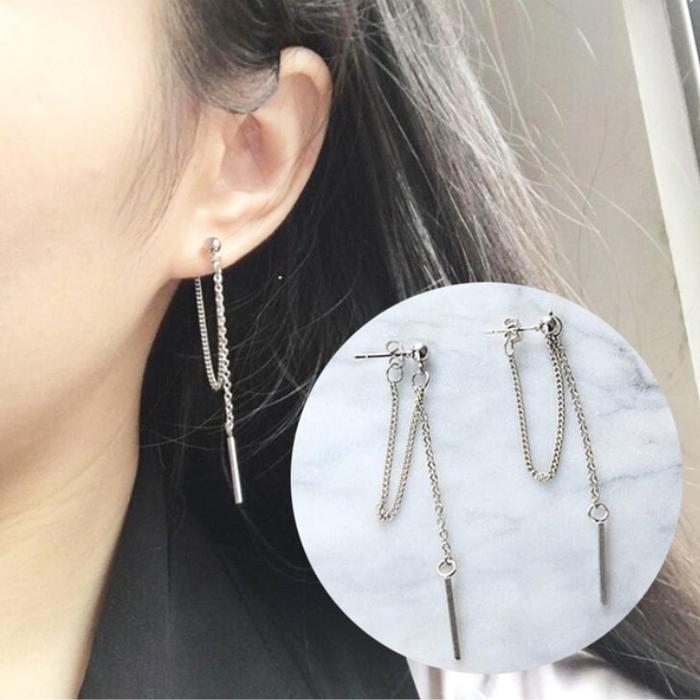 ต่างหู ตุ้มหู Korean Version Of Jewelry Earrings Tassel Fashion Retro Long Earrings Chain Metal Texture Earrings Wholesale Statement Earrings - 1 คู่