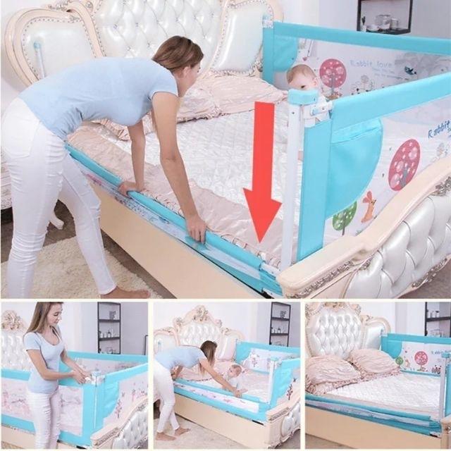 รีวิว ที่กั้นปลายเตียง 3.5ฟุต.(105ซม.) สีฟ้า(1 ข้าง) แผงกั้นปรับขึ้นลงแนวดิ่ง ป้องกันลูกพลัดตกเตียงนอน