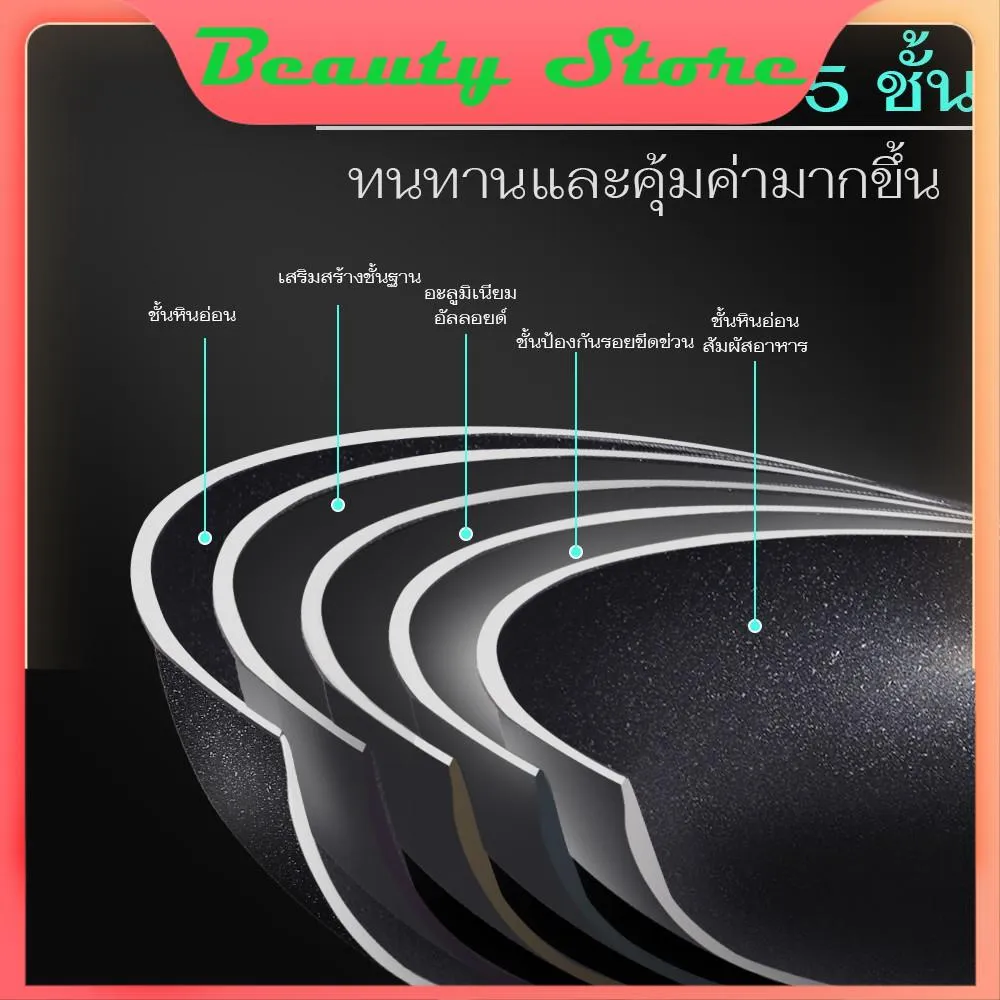 TOP กระทะเทฟล่อน HotSale！ จุดประเทศไทย ✲IK38 กระทะเทฟล่อน กระทะท้องแบน กระทะเคลือบกันติด ขนาด 28 cm ลึก 6 cm ตัวกระทะหนา fry pan, non-sti กระทะ กระทะ กระทะเคลือบ