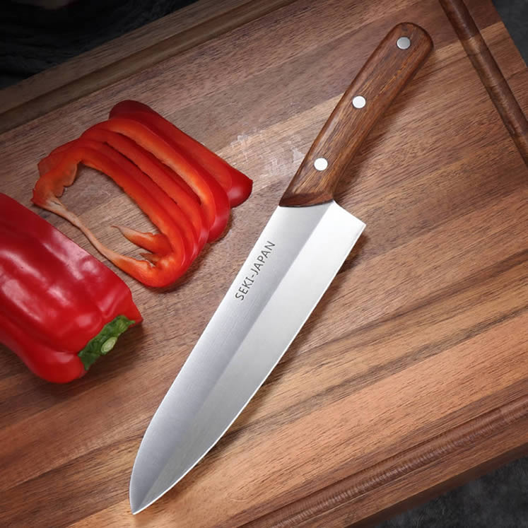 มีดทำครัวญีปุน มีดทำครัว มีดทำครัวคมๆ 8 Inch Japanese Chef Knife Carbon Stainless Steel Kitchen Knife Ultra-Sharp Cooking Knife with Wooden Handle มีดเชฟ มีดครัว