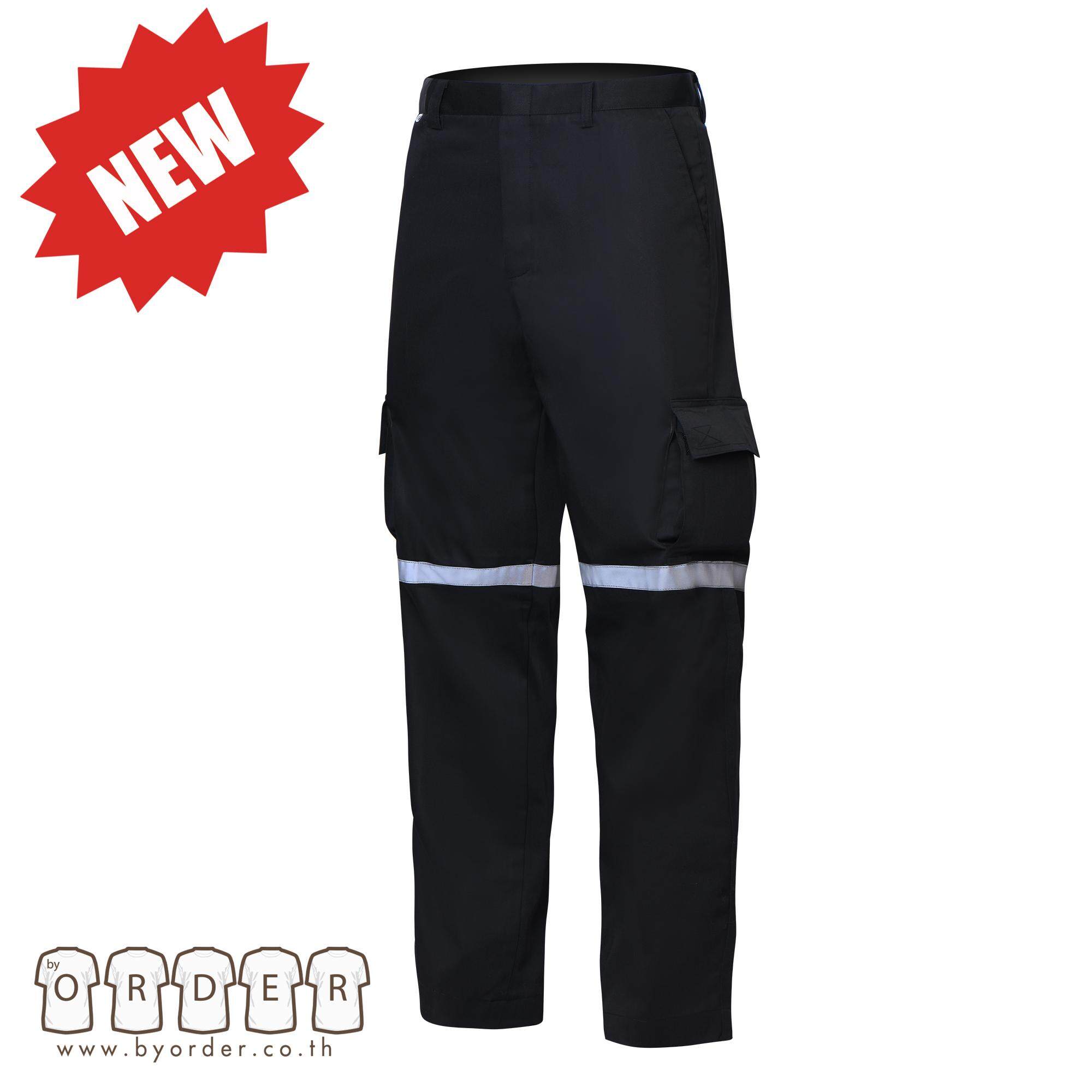 กางเกงคาร์โก้ V01 กางเกงขายาวหลายกระเป๋า สีกรมท่า สีดำ  กางเกงช่าง กางเกงทำงาน ติดเทปสะท้อนแสง สี ดำ ขนาด EU:46 สี ดำขนาด EU:46