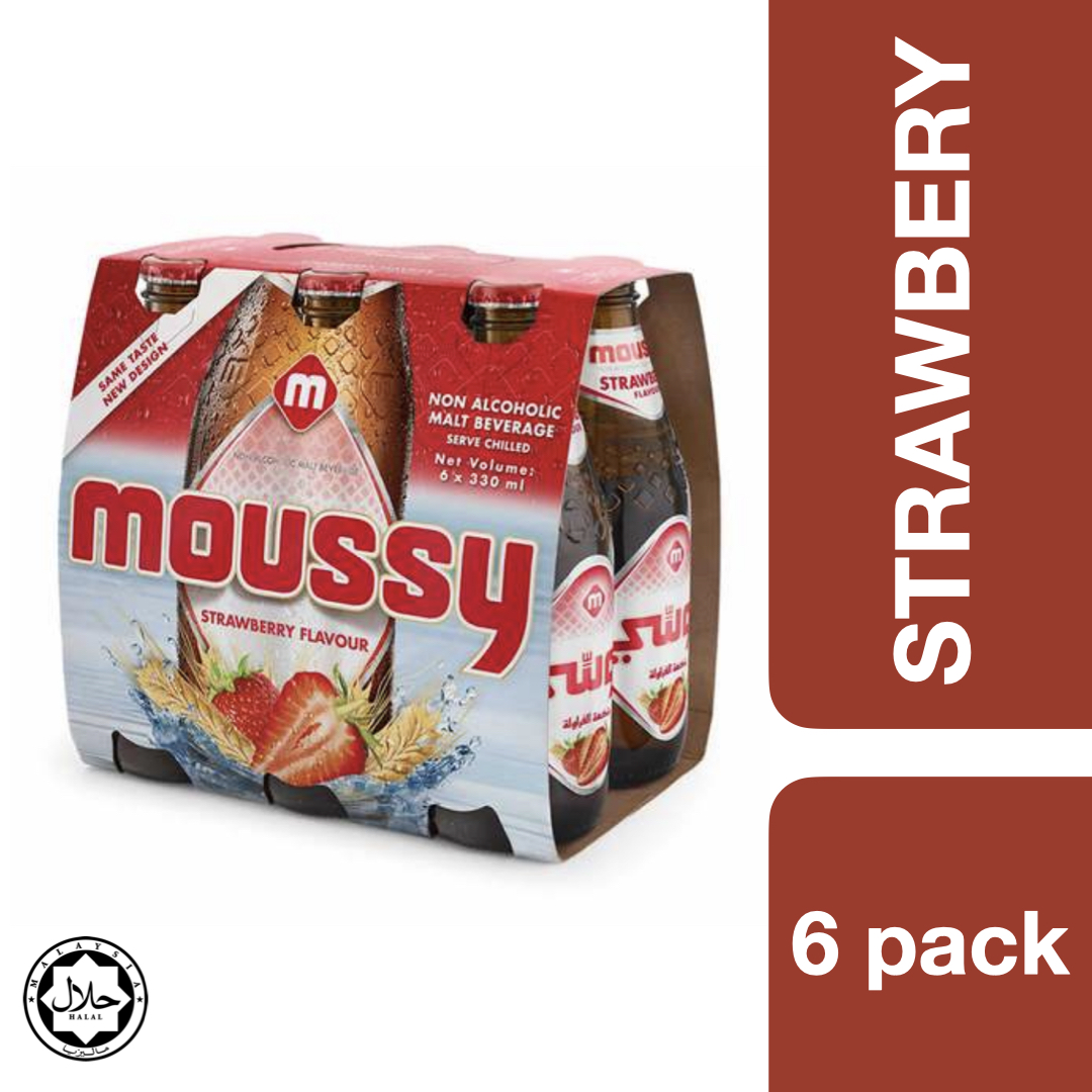 Moussy Malt Beverage Strawberry Flavour 330ml x 6 ++ มูซี เครื่องดื่มมอลต์สกัด รสสตรอเบอร์รี่ 330 มล. x 6