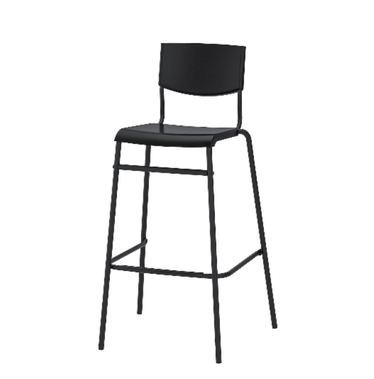 IKEA เก้าอี้บาร์ เก้าอี้มีพนัก เก้าอี้ เก้าอี้บาร์มีพนัก Bar stool with backrest สูง 74 cm (ดำ) STIG