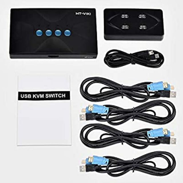MT-VIKI Switch KVM DisplayPort 4 Ports 4K@60Hz - 4 Ordinateurs 1 Écran Avec Câbles
