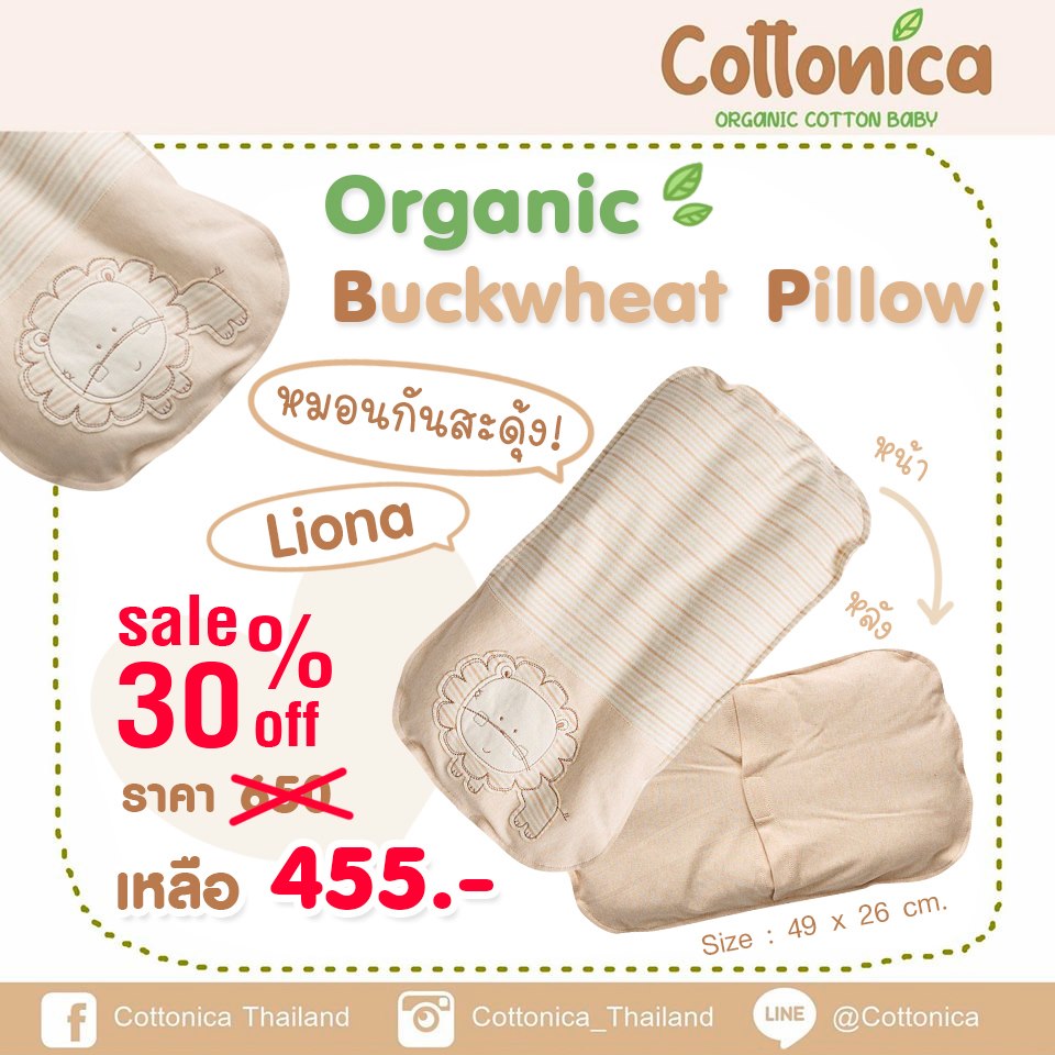 โปรโมชั่น Cottonica Organic Buckwheat Pillow หมอนกันสะดุ้ง หมอนธัญพีช หมอนกันผวา สำหรับเด็ก ออร์แกนิค (100%ฝ้ายอินทรีย์ปลอดสาร)