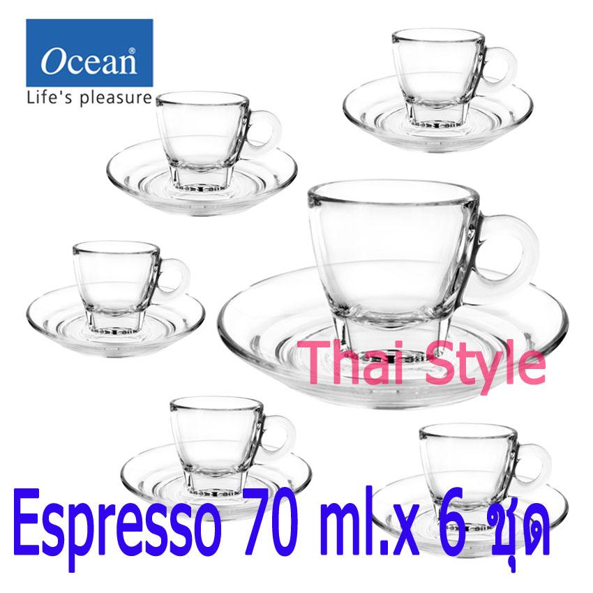 Ocean Glass ชุดแก้วกาแฟ Caffe Espresso พร้อมจานรองแก้ว ขนาด 70 cc จำนวน 6 ชุด