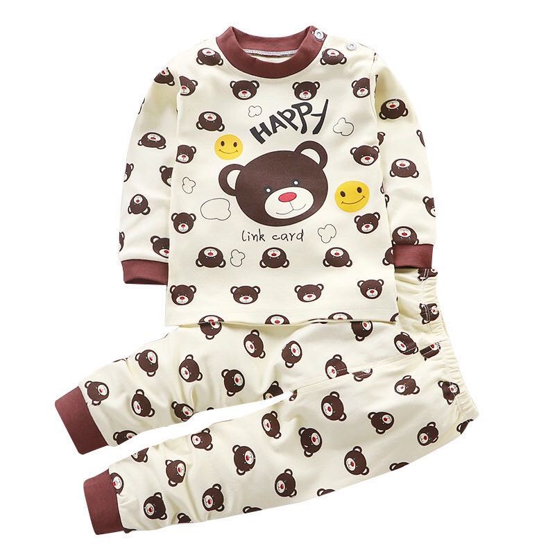 ส่งฟรี เช็ทชุดนอนผ้าฝ้ายนุ่มๆลายการ์ตูนน่ารักสำหรับเด็ก หมี-กาแฟ,110 เก็บเงินปลายทาง