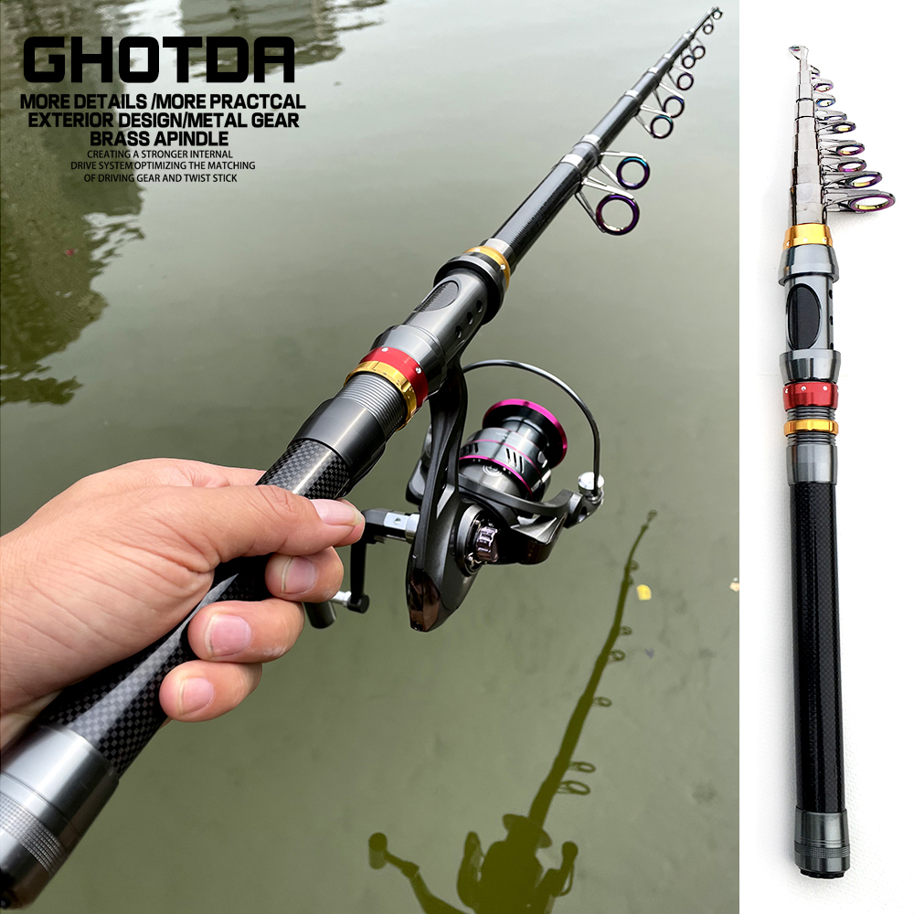 GHOTDA 1.8-3.6M Travel Fishing Spinning Fishing Rod and Reel With  2000/3000/5000 Series Fishing Reel Combo