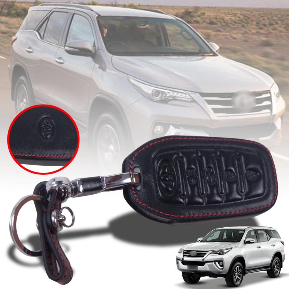 ซองหนังกุญแจ ใส่รีโมท 4 ปุ่ม รุ่น โตโยต้า ออนิว ฟอร์จูนเนอร์ แคมรี่ TOYOTA ALL NEW FORTUNER CAMRY ปี 2015 - 2020 สีดำ 1 ชิ้น