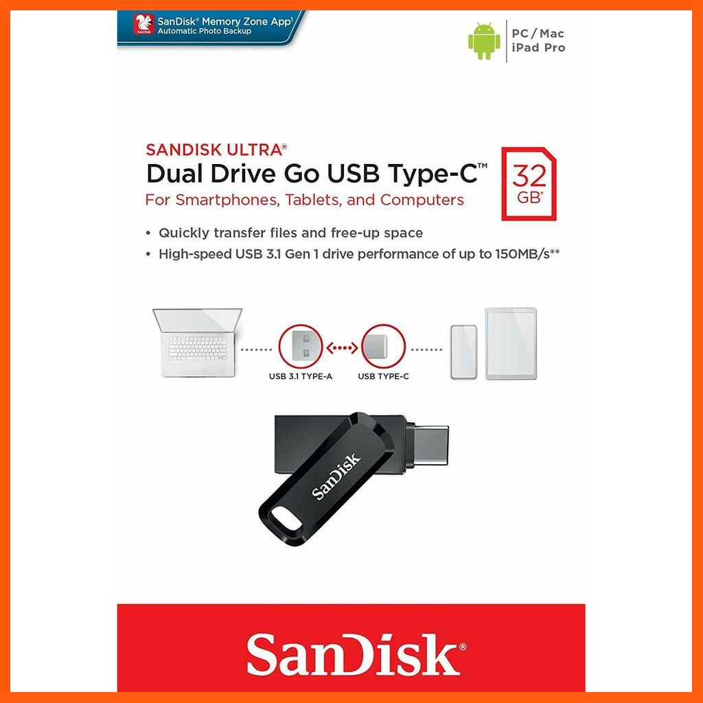 ✨✨#BEST SELLER🎉🎉 SanDisk Ultra Dual Drive Go USB Type-C 32GB (SDDDC3-032G-G46) อุปกรณ์จัดเก็บข้อมูล (STORAGE & MEMORY CARD ) STORAGE MEMORY CARD อุปกรณ์จัดเก็บข้อมูล Memory Card เม็มโมรี่การ์ด Compact Flash