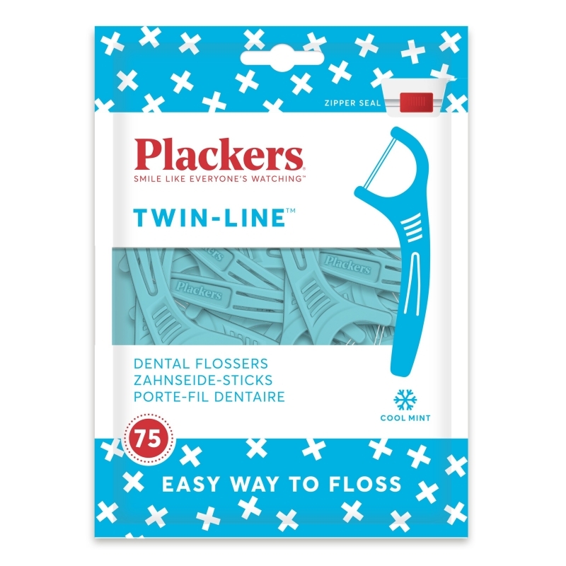 ไหมขัดฟันแบบมีด้ามจับ เส้นคู่ Plackers Flosser Twin Line 75 pcs