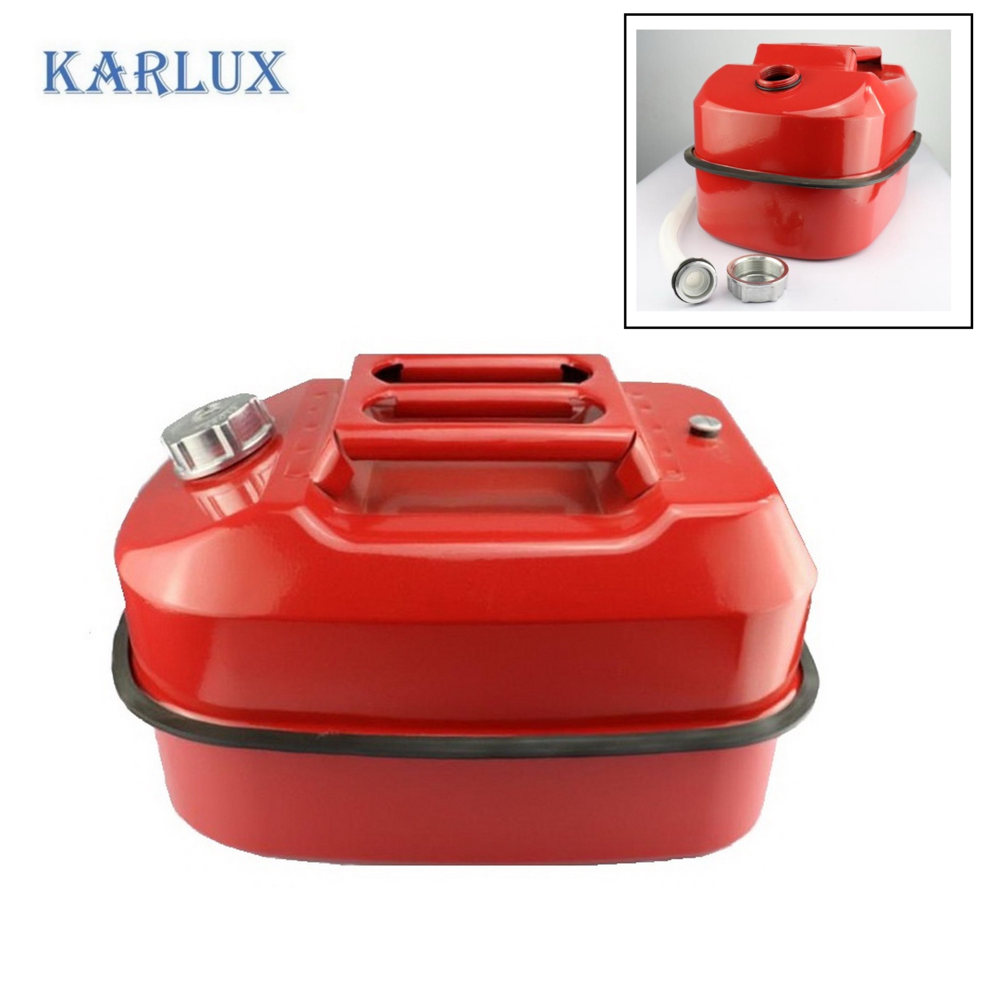 Karlux 20ลิตร ถังแกลลอนเหล็กเก็บน้ำมันสำรอง Fuel Tank ถังน้ำมันสีแดง พร้อมท่อเติมน้ำมัน