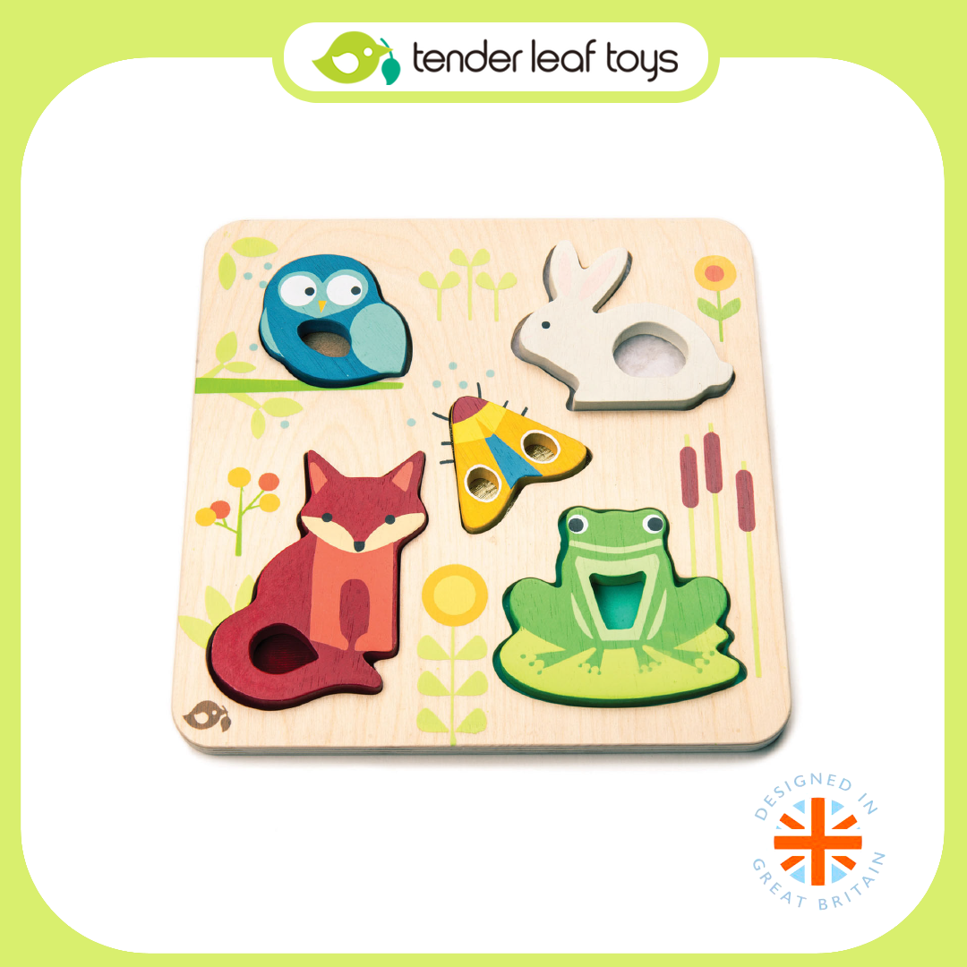 Tender Leaf Toys ของเล่นไม้ บอร์ดกระตุ้นประสาทสัมผัสลายสัตว์ Touchy Feely Animals