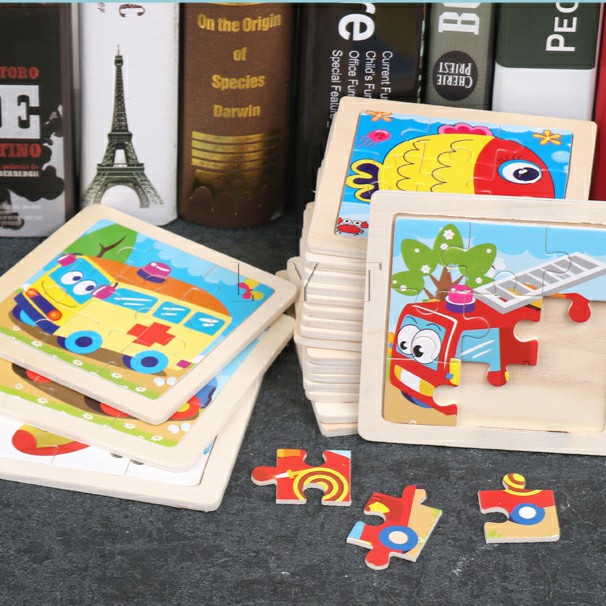 จิ๊กซอว์ไม้ ขนาดเล็ก (9ชิ้น/แผ่น) ของเล่นเสริมพัฒนาการ ของเล่นไม้ปริศนา 3 D สำหรับเด็ก ของเล่นฝึกสมอง Puzzle toy