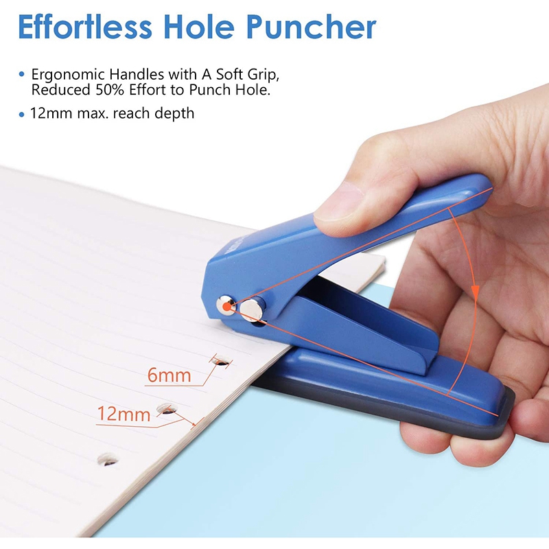 KWTRIO Single Hole Punch,Heavy Duty Paper Hole Punch, 20 Sheet Punch Capacity, Hand Craft Hole
