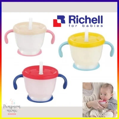 Richell แก้วหลอดหัดดูด AQ Cup De Mug AQ Straw training mug R