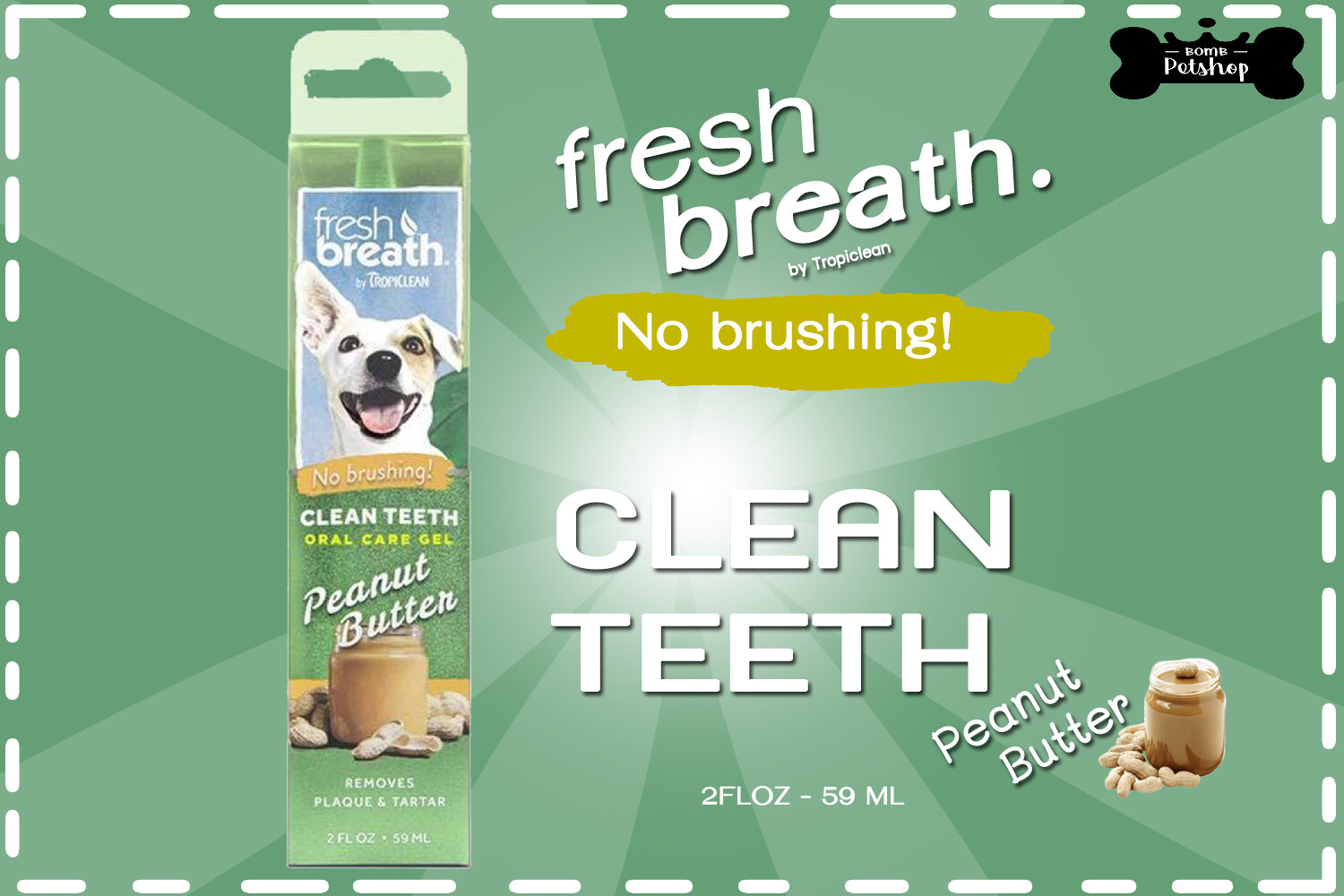 Tropiclean Clean Teeth Gel เจลทำความสะอาดฟัน สลายคราบหินปูน ทำความสะอาดฟัน แบบเจล กลิ่น peanut butter 2oz / 59ml