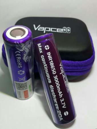 ถ่านชาร์จ Vapcell 18650 สีม่วง ความจุ 3000 MAh 3.7V CD 20A Max จำนวน 2 ก้อน ของแท้ แถมกระเป๋าใส่ถ่าน 1 ใบ